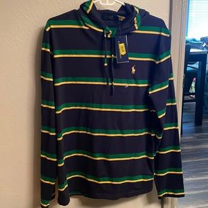Polo Ralph Lauren Hoodie Long Sleeve Blue Green Yellow Stripe Hooded Tee Shirt